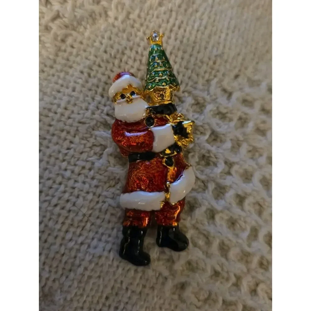 Vtg Christopher Radko Santa Pin Shiny Brite Goldtone Enamel Christmas Holiday